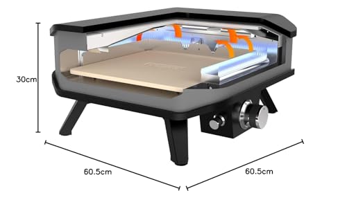 cozze - 90346 17" Gas Pizza Ofen | Pizzaofen mit Pizzastein | Gasgrill bis 400°Grad | mit 42,50 x42,50 cm Pizzastein | Geeignet für Terrasse, Balkon und Garten | 8kW, Black