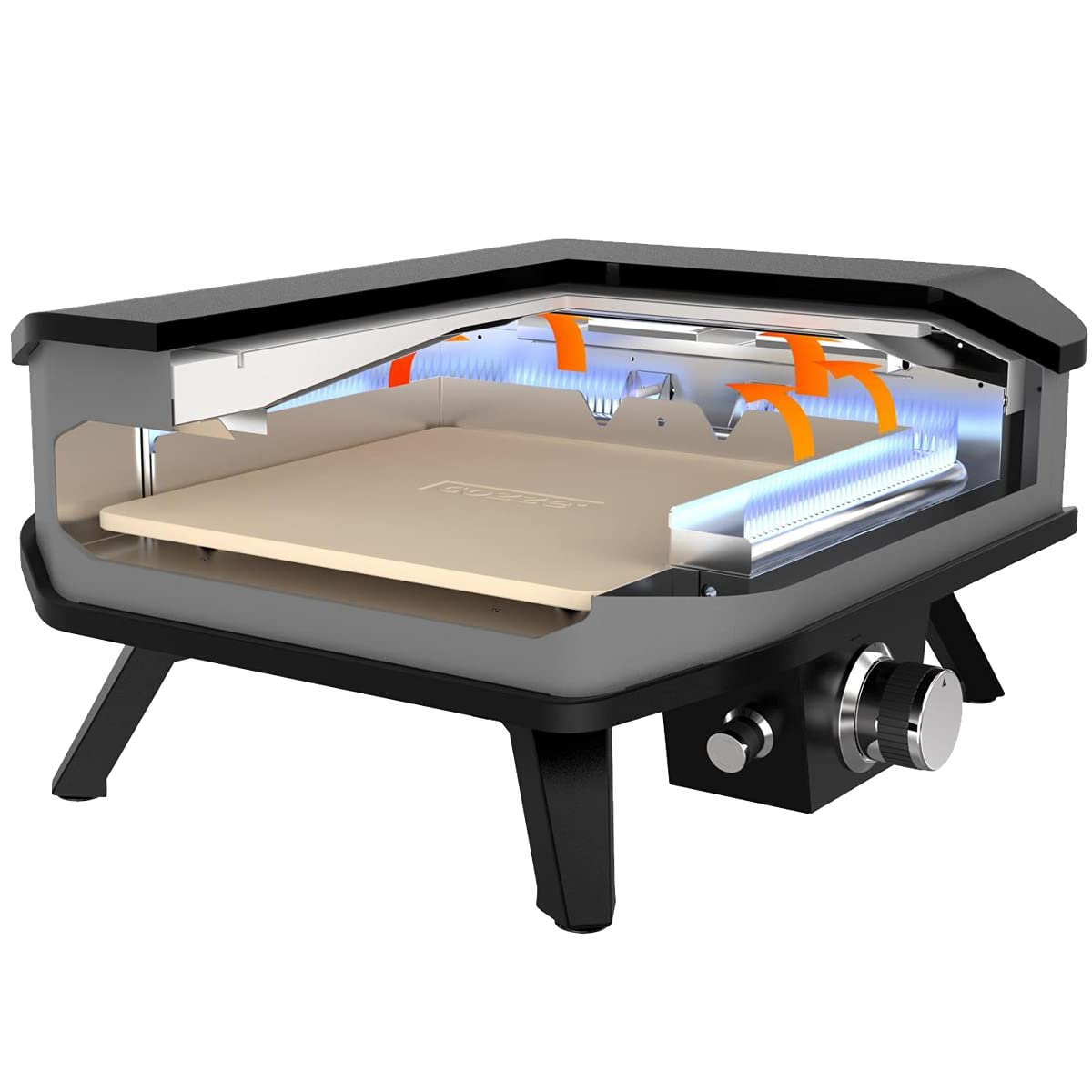 cozze - 90346 17" Gas Pizza Ofen | Pizzaofen mit Pizzastein | Gasgrill bis 400°Grad | mit 42,50 x42,50 cm Pizzastein | Geeignet für Terrasse, Balkon und Garten | 8kW, Black