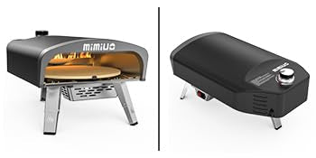Mimiuo Gas Pizzaofen mit Drehfunktion für den Garten, Tragbarer Pizza Ofen Outdoor mit 33cm Runden Pizzastein und Pizzaschaufel, Schwarz (Globales Patent)