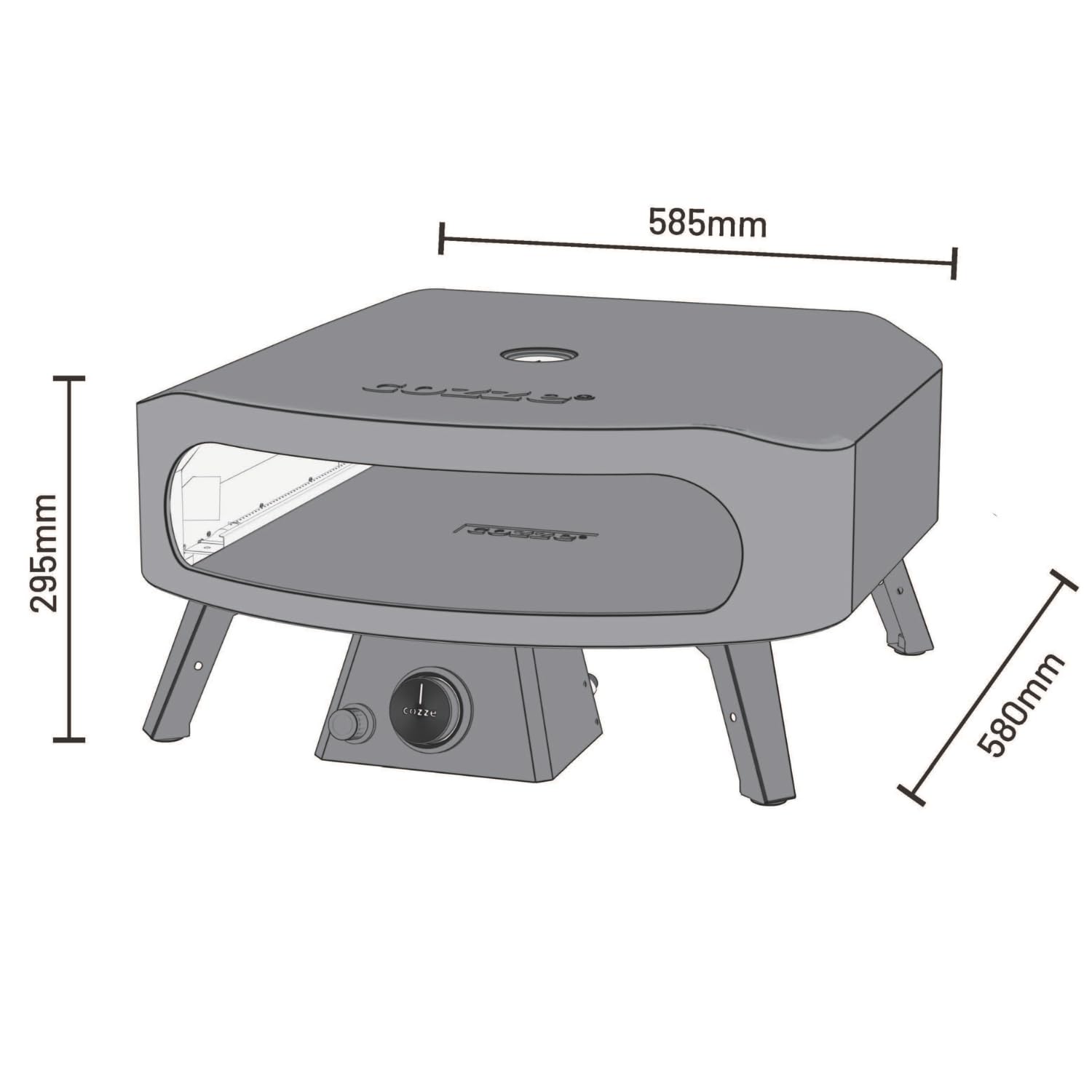 cozze 17" Großer Pizzaofen Gas Outdoor (50mbar) - Pizza Backofen mit Regulator für Familienpizzen – Inkl. Gasschlauch & Regler – 8,0 kW U-Brenner – für Garten & Terrasse