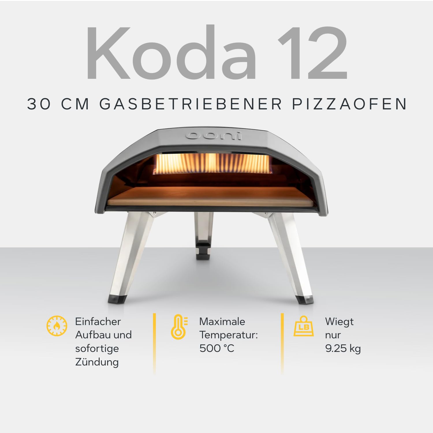 Ooni Koda 12 Gas Pizzaofen – 50 mBar Outdoor Pizzaofen – Gartenofen für Grillen, Kochen und Backen – Gartenofen für Pizzas – Pizza Oven – Kocht Pizzen in nur 60 Sekunden - (DE|AT- 50 mBar)