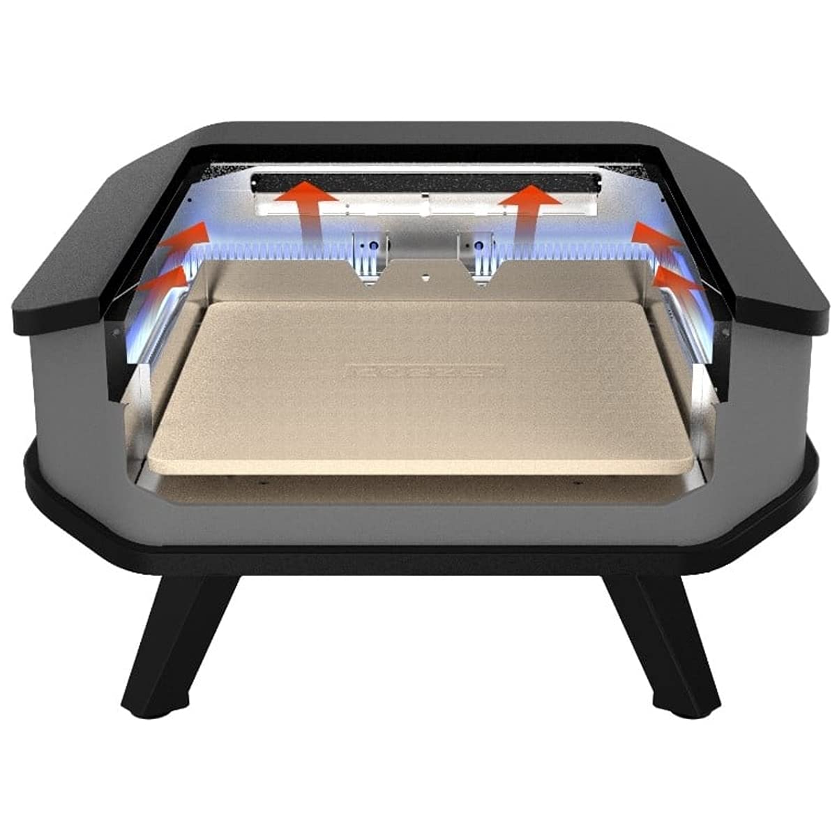 cozze - 90346 17" Gas Pizza Ofen | Pizzaofen mit Pizzastein | Gasgrill bis 400°Grad | mit 42,50 x42,50 cm Pizzastein | Geeignet für Terrasse, Balkon und Garten | 8kW, Black