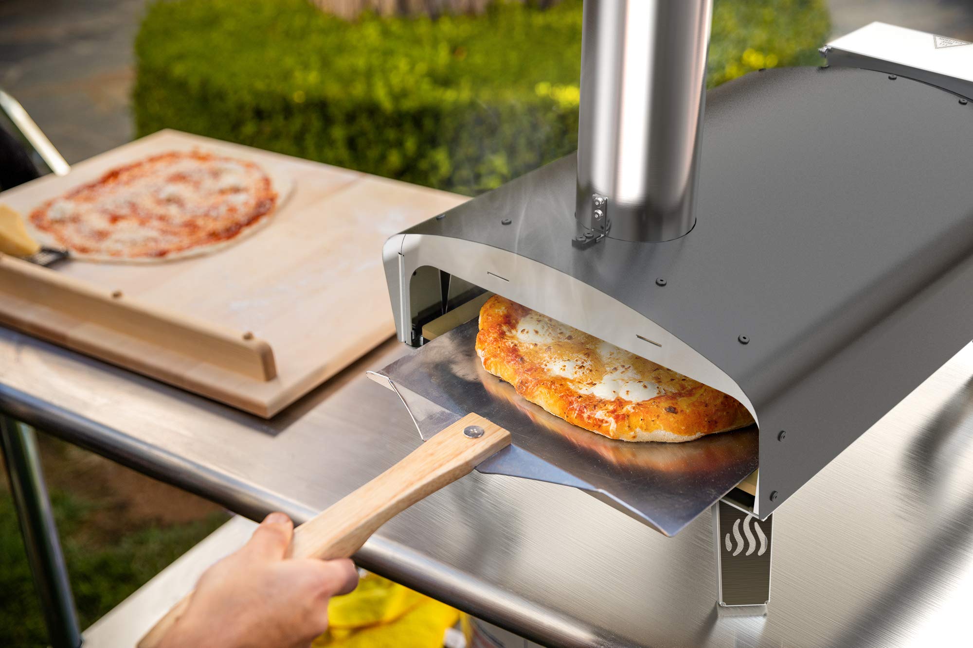 Mimiuo Pellet Pizzaofen,Outdoor pizzaofen mit 33x 33 cm Pizzastein und 36.5X 33.5cm Pizzaschalefel für Garten, Pellet Pizza Oven