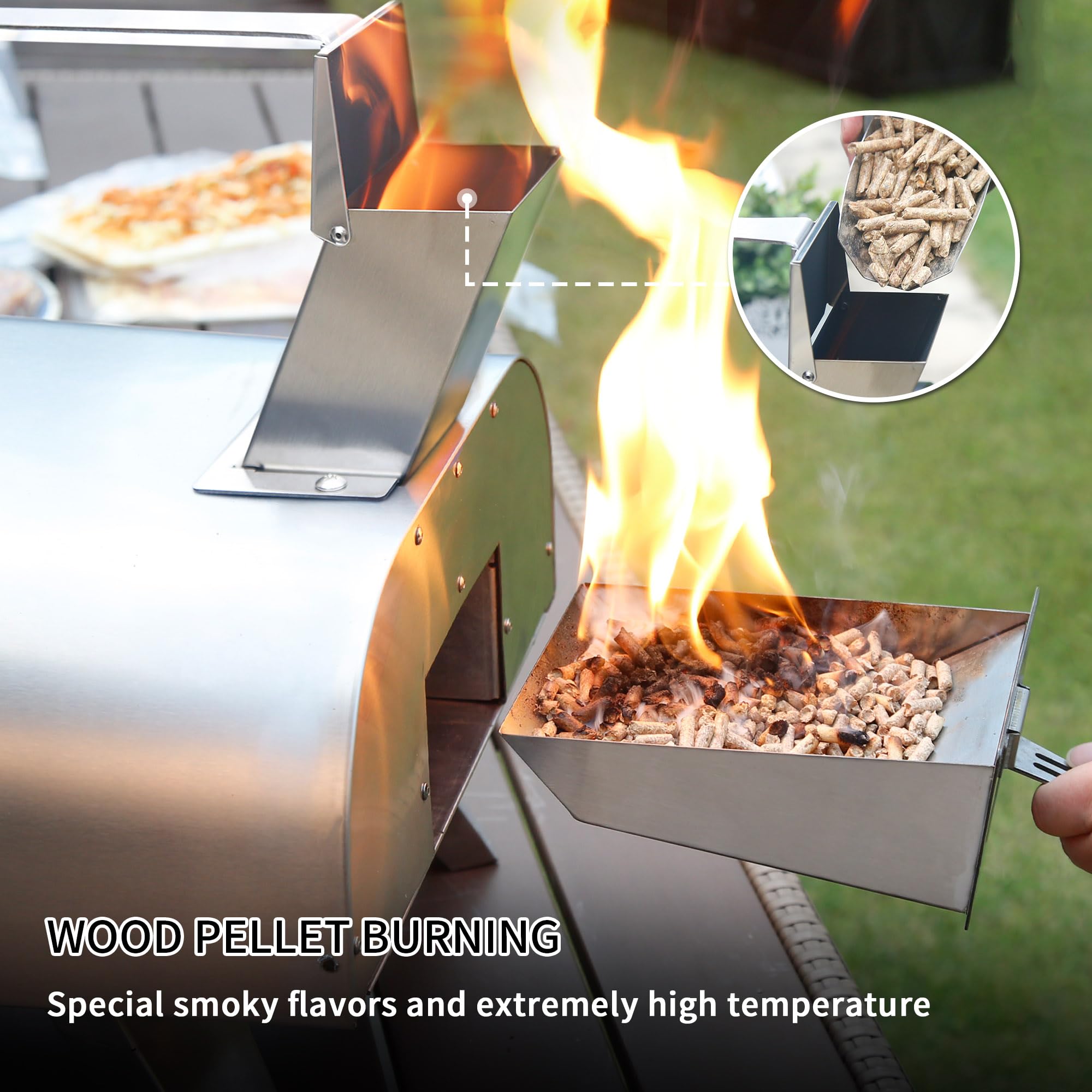 BIG HORN OUTDOORS Pizzaofen für Holzpellets, tragbarer Edelstahl-Pizzagrill