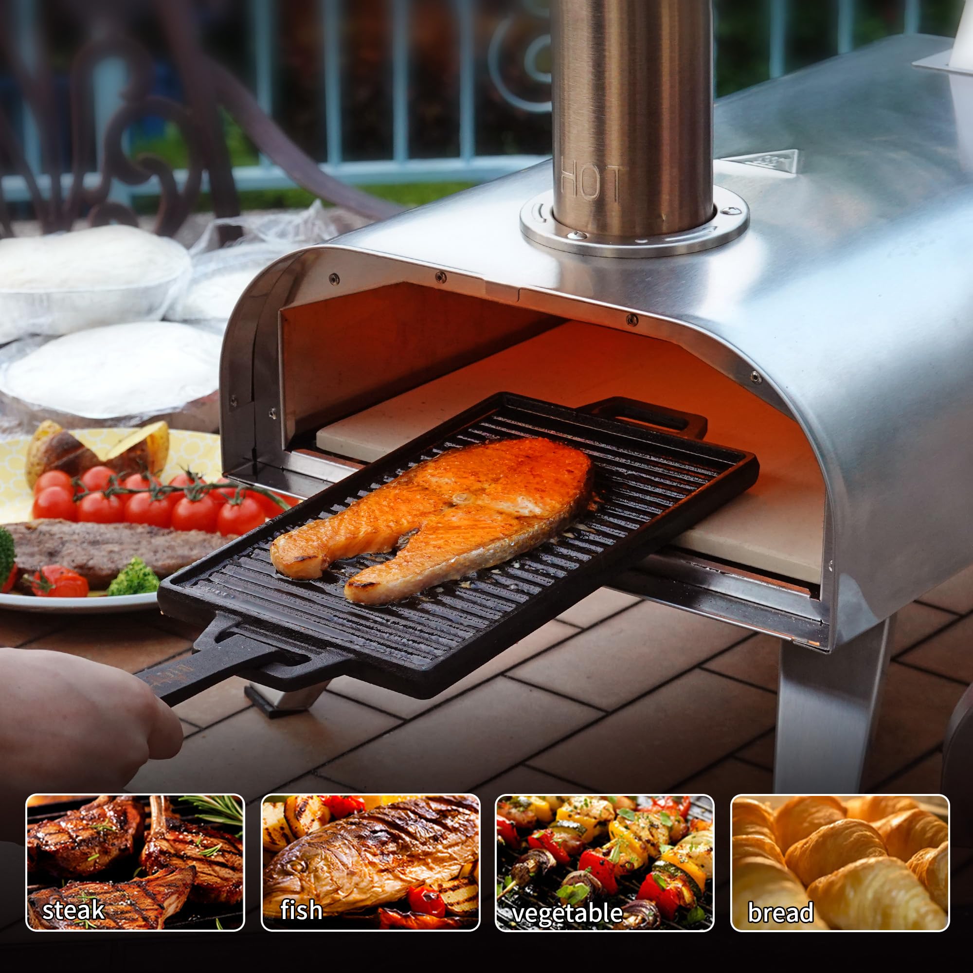 BIG HORN OUTDOORS Pizzaofen für Holzpellets, tragbarer Edelstahl-Pizzagrill